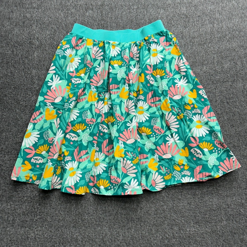 Wild Flowers Skirt Womens Medium Mod Flare Green Pink Yellow Artsy Pockets